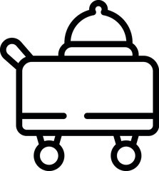 Line icon of a room service cart covered with a cloche, ready to deliver a meal