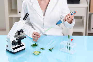 Quality control. Food inspector checking safety of products in laboratory