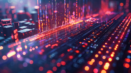 A computer generated image of a red and blue light display with a white line in the middle. The image is abstract and has a futuristic feel to it