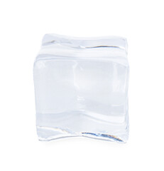 One crystal clear ice cube isolated on white