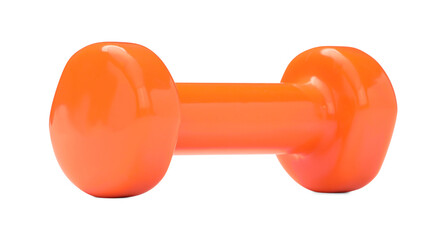 Orange dumbbell isolated on white. Sports equipment