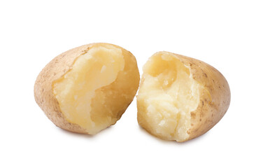 Tasty young boiled potatoes isolated on white