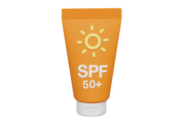 Sunscreen cream cosmetic product with SPF. Summer vacation ultraviolet protection factor. 3D rendered icon isolated