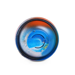 One can of bright spray paint isolated on white, top view