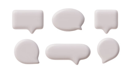 3D glossy empty white speech bubbles various shapes vector set, render circle, rectangle message text bubble volume form