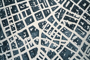 Aerial view of city streets with buildings and roads. Abstract cityscape illustration. Urban planning and infrastructure concept for design and print