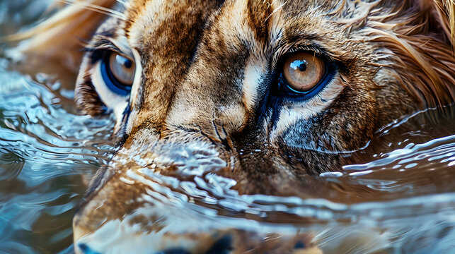 Predator swimming. Animal eyes. Close-up view of the animal's face.  Generative AI 