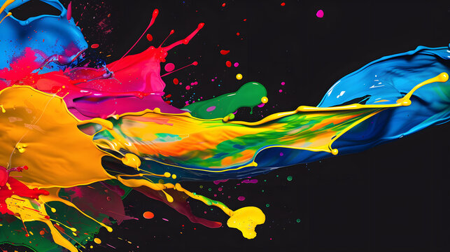 Many colors were mixed together. There is a black background, colored powder, colored dust. Generative AI