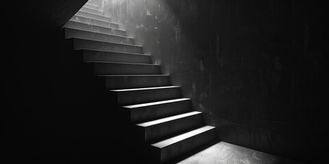 A photograph of a staircase with steps in shades of gray, creating a minimalist and timeless atmosphere