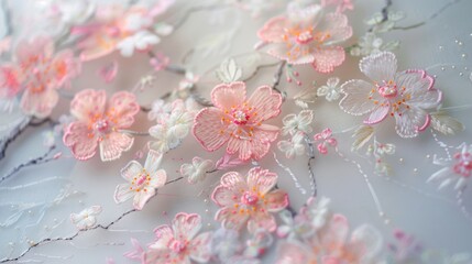 The white tulle is adorned with delicate embroidery, showcasing a beautiful floral pattern.