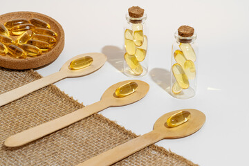 Omega 3 capsules displayed in an appealing setup
