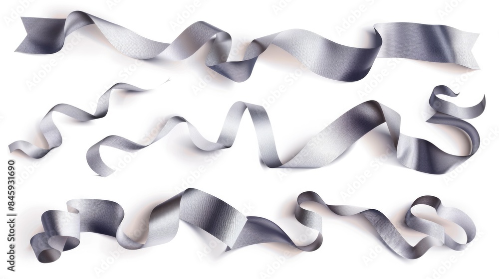 Poster A collection of colorful ribbons arranged neatly on a white surface, perfect for crafting or design projects