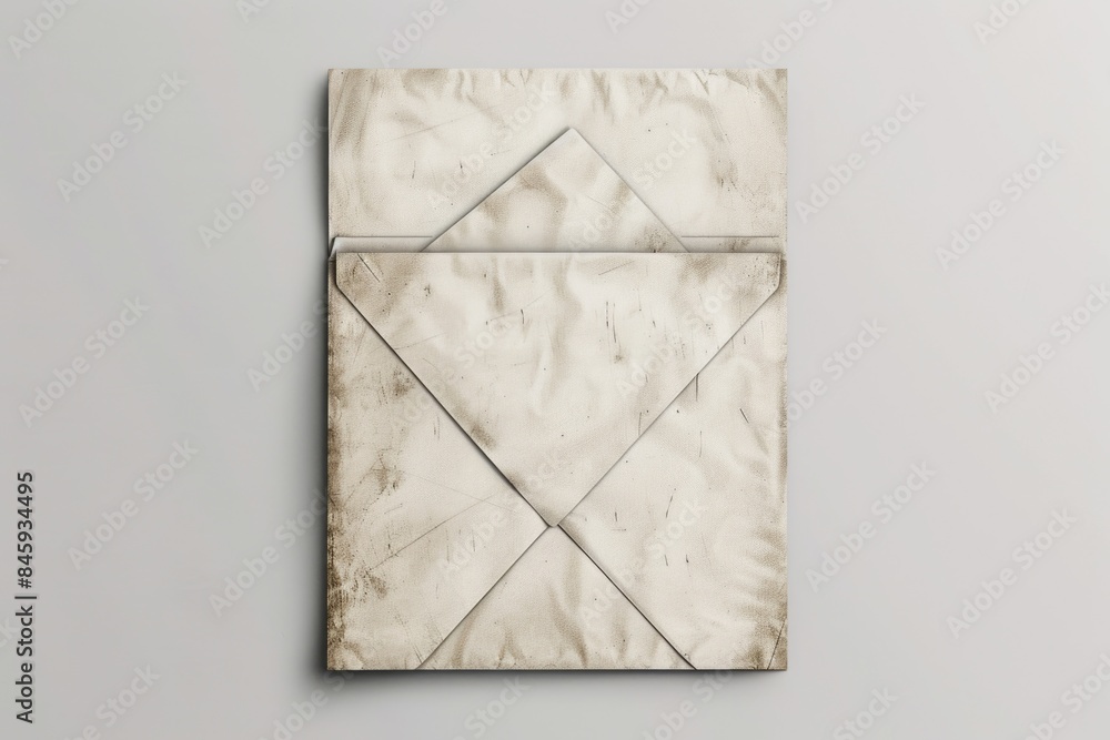 Poster A single folded piece of paper lying on a gray surface, with no additional context