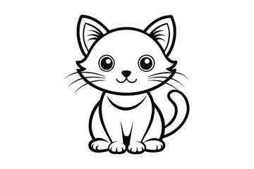 black and white cat free vector line art silhouette illustration, white background