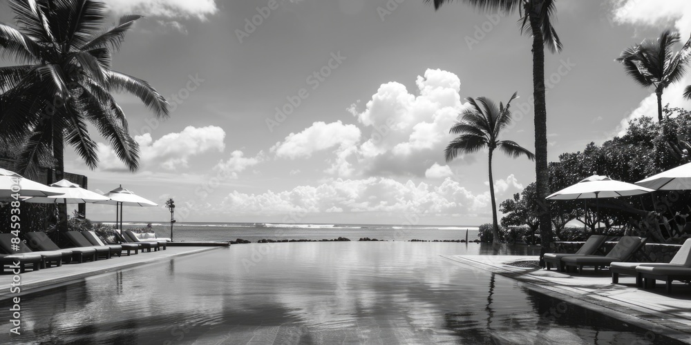 Poster black and white photo of the inside of a swimming pool, suitable for use in articles or designs abou