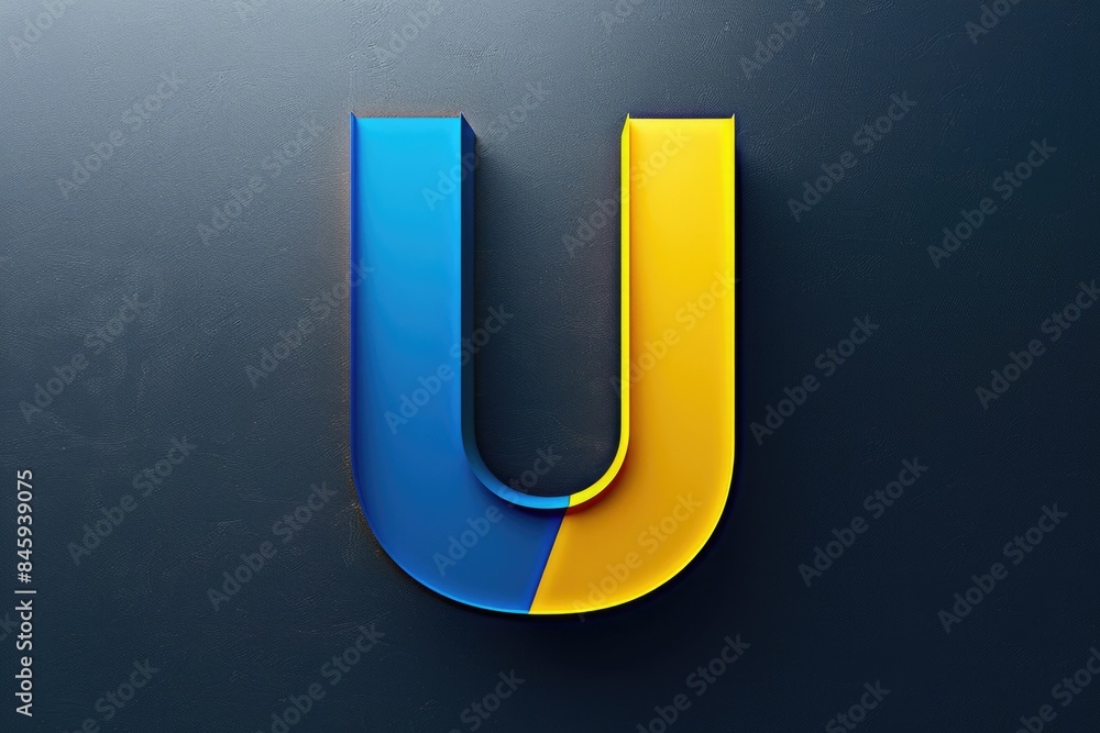 Aufkleber a simple graphic of a blue and yellow 'u' shape on a dark surface, potentially used for branding or 