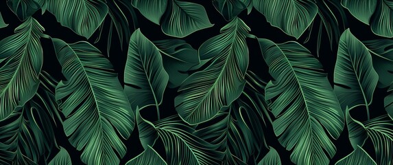 Nature-Inspired Elegance, Dark Green Palm Leaf Pattern, Simple Design on Forest Green Background