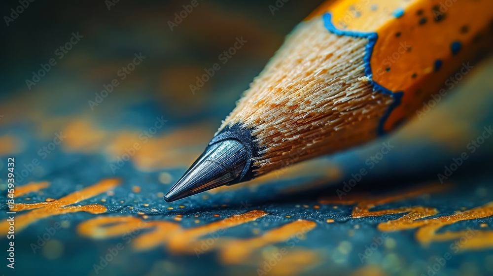 Aufkleber a pencil with a sharpened point is on a piece of paper. the pencil is yellow and has a black tip. th