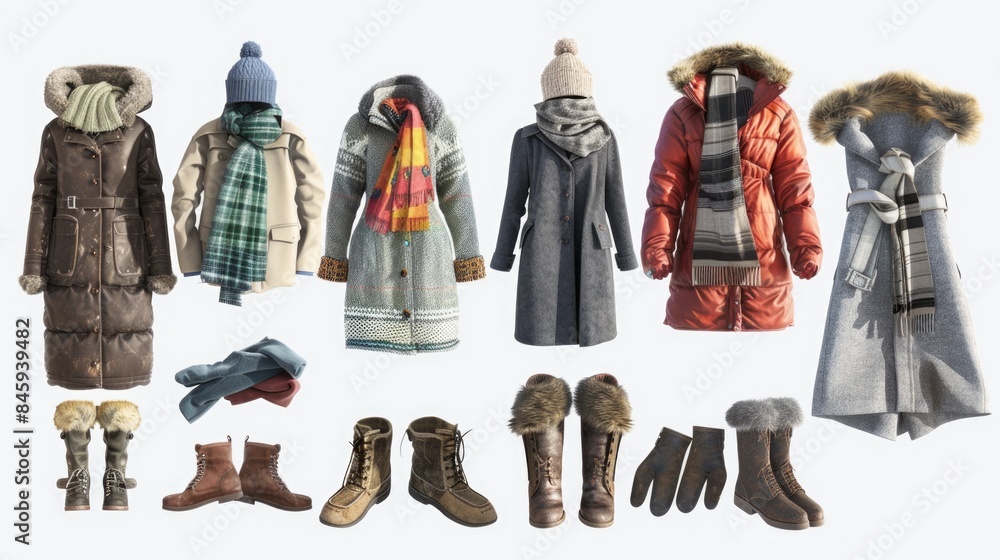 Poster A collection of different garments and headwear with unique styles and patterns