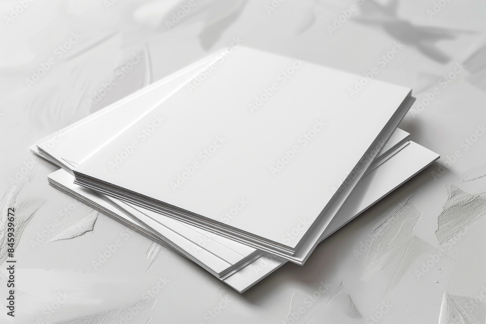 Poster a stack of white cards sitting on top of a table, with a simple and clean design