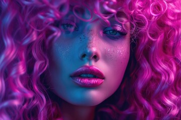 Fototapeta premium A close-up shot of a woman with bright pink hair
