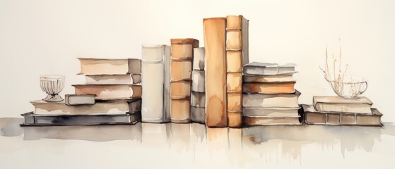 Cozy Reading Nook with Watercolor Books Generative AI
