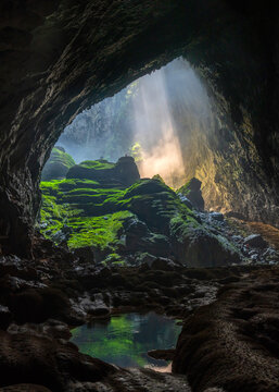 The collapsed ceiling of Son Doong cave called Doline or skylight, nicknamed Watch out for Dinosaurs. Son Doong cave is the largest in the world.