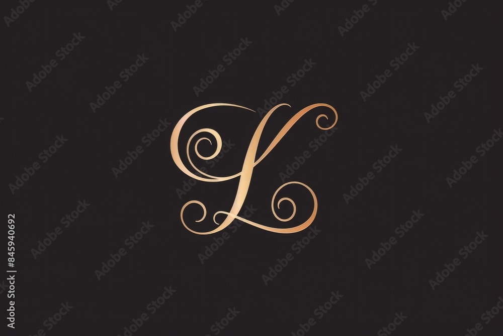 Poster A single golden letter L on a dark black background, ideal for use in designs where you want to add a touch of luxury and elegance