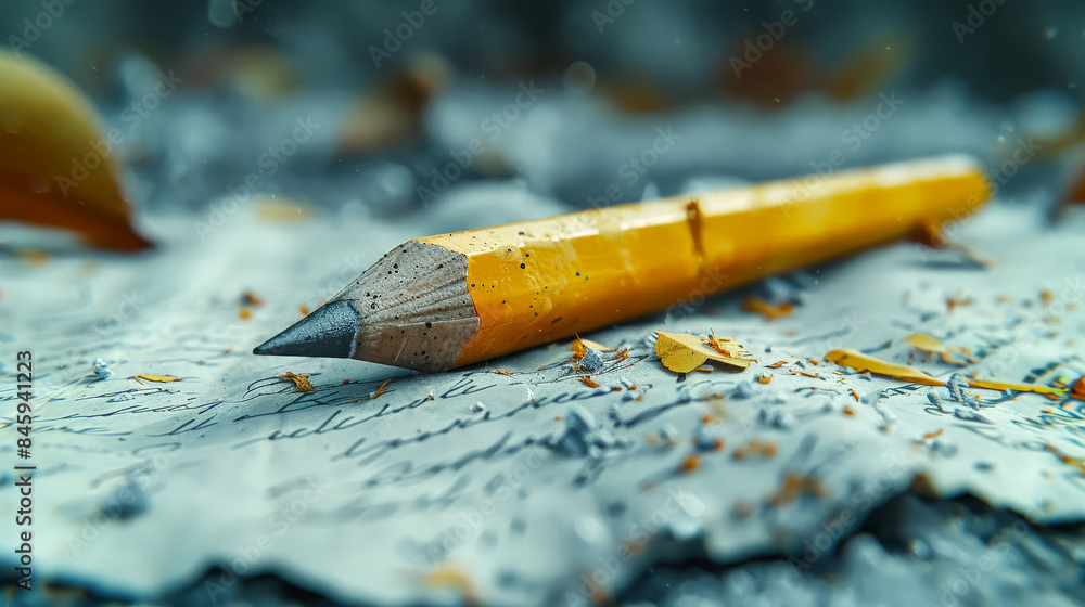 Poster a pencil is on top of a piece of paper with writing on it. the pencil is sharpened and has a blue ti