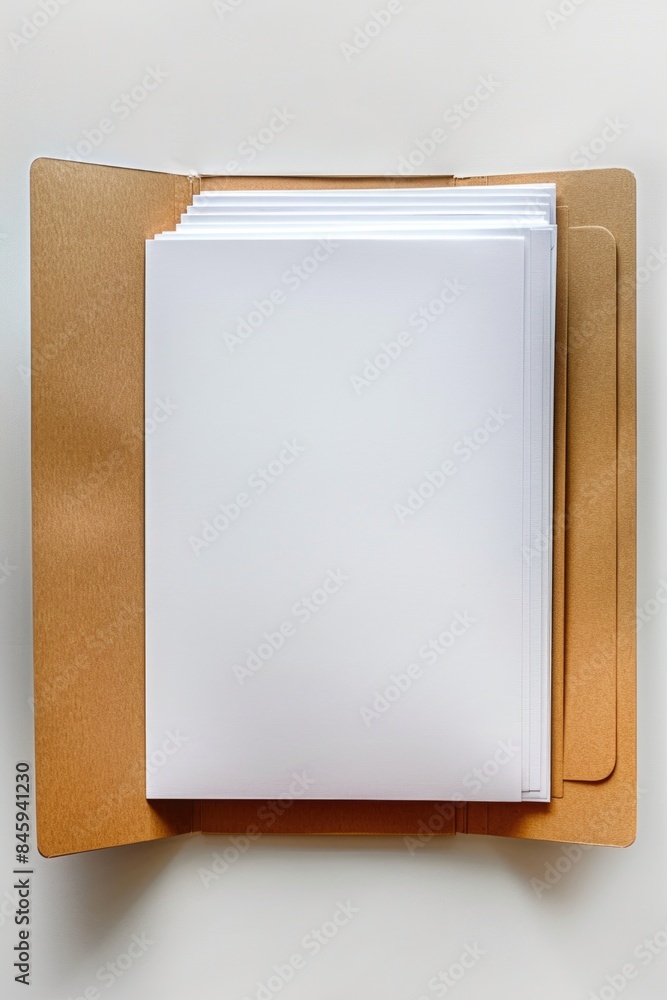 Aufkleber a folder containing a single white sheet of paper, useful for office or school settings