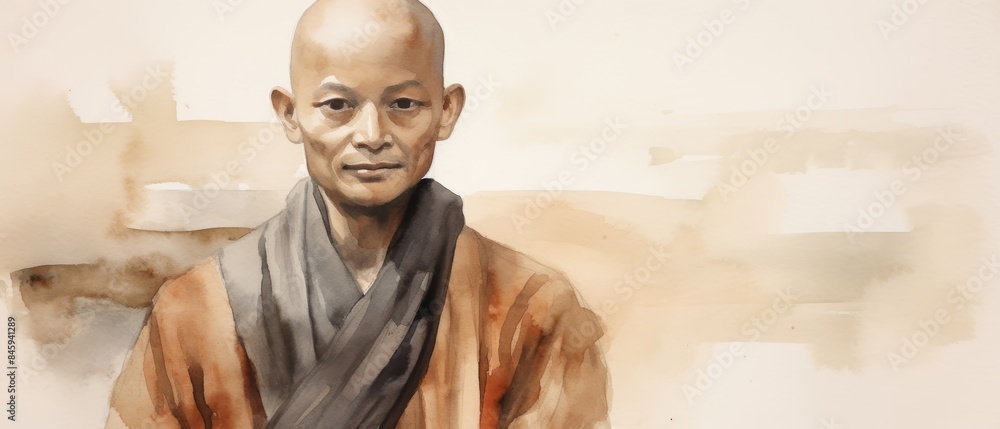 Poster peaceful buddhist monk in a natural setting generative ai