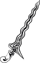Illustration of the Traditional Weapon Keris Line Art