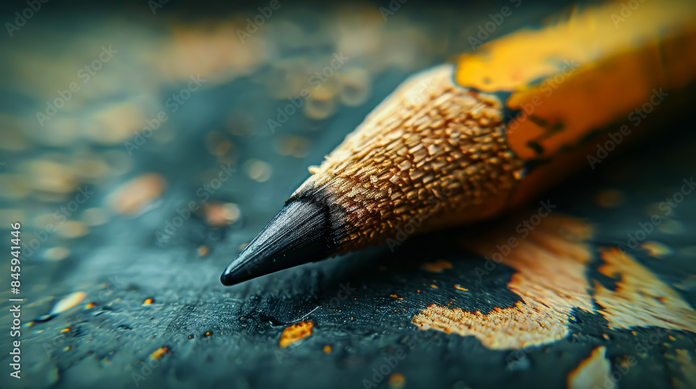 Aufkleber a pencil is on top of a piece of paper with writing on it. the pencil is sharpened and has a blue ti