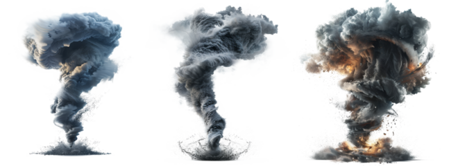 Dramatic tornados in various formations weather phenomenon transparent background