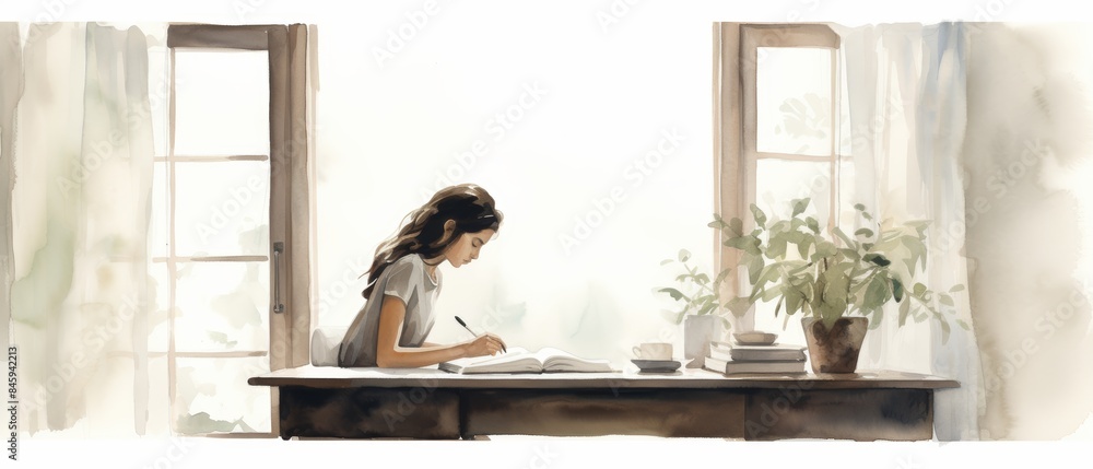 Poster cozy afternoon reading by the window generative ai