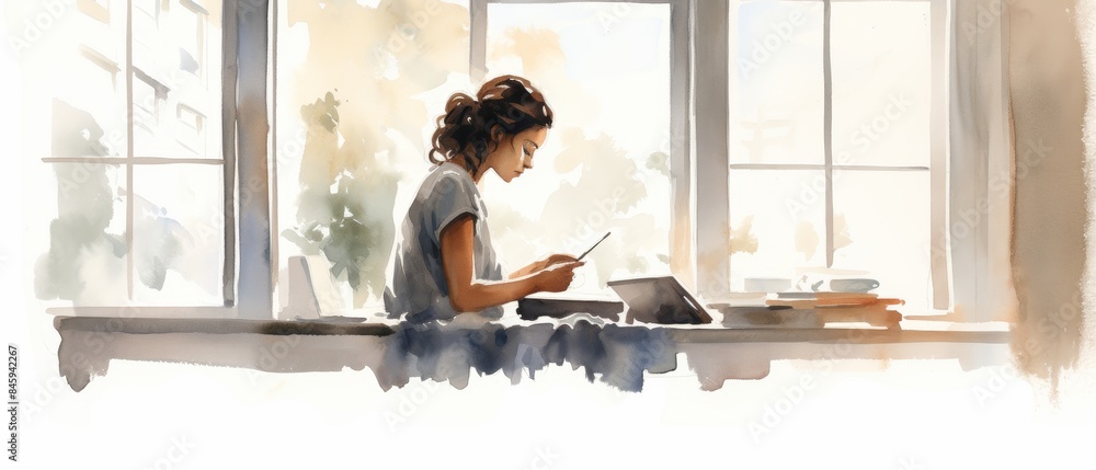 Poster cozy afternoon reading by the window generative ai