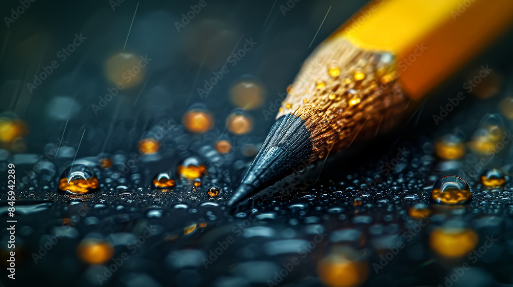 Poster a pencil is on top of a piece of paper with writing on it. the pencil is sharpened and has a blue ti