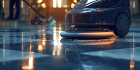 A close-up shot of a machine sitting on a tiled floor, ideal for use in industrial or mechanical contexts