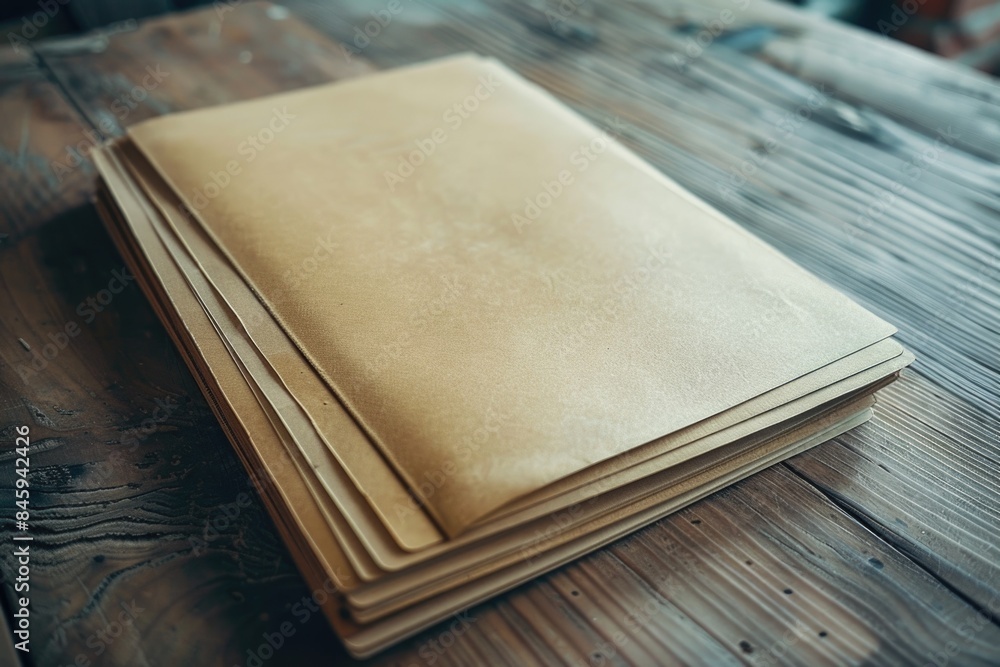Poster a stack of papers placed on a wooden table, great for use in office or educational settings