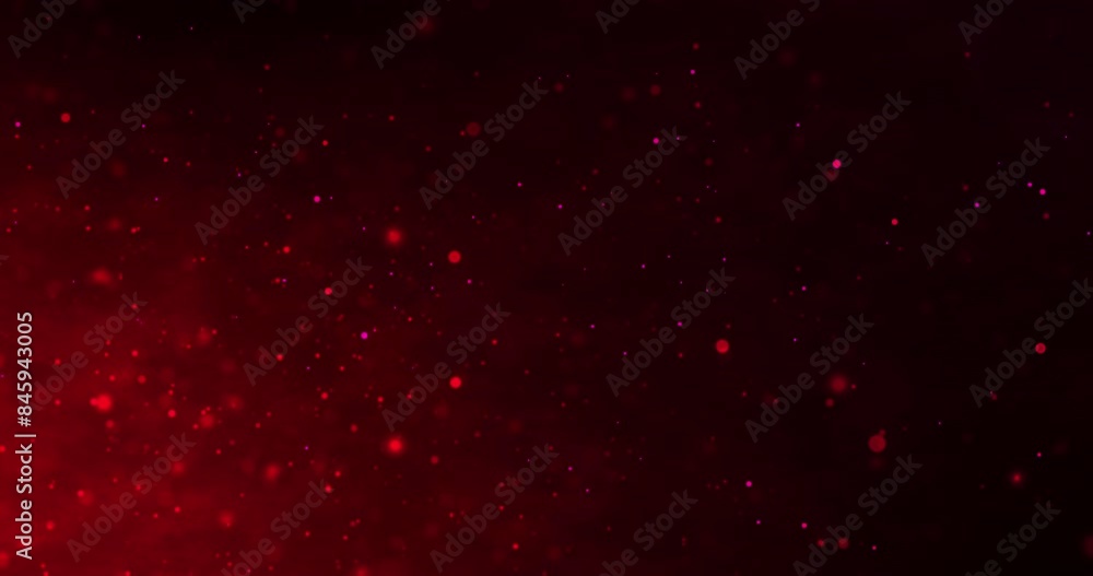 Poster Pattern, red and futuristic particles with space in dispersion, flow or small glowing lights in galaxy. Abstract, circles and neon stream of scatter, floating fragments or texture in atmosphere