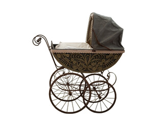 old baby carriage on white, isolated