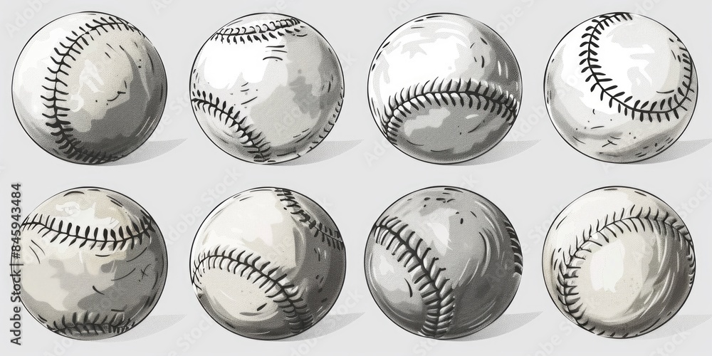 Poster a collection of baseballs stacked on a table, ready for use or display