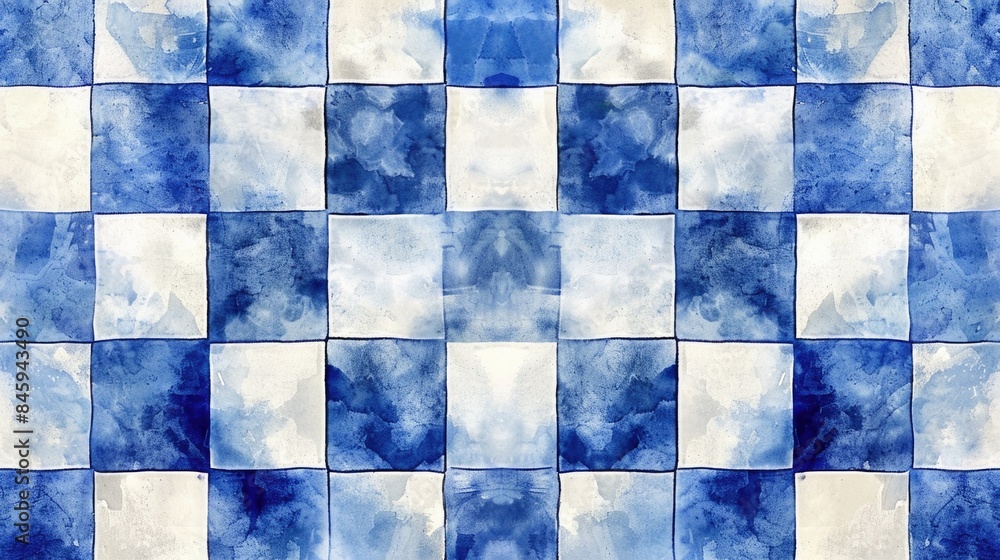 Poster a decorative tile pattern featuring alternating blue and white squares