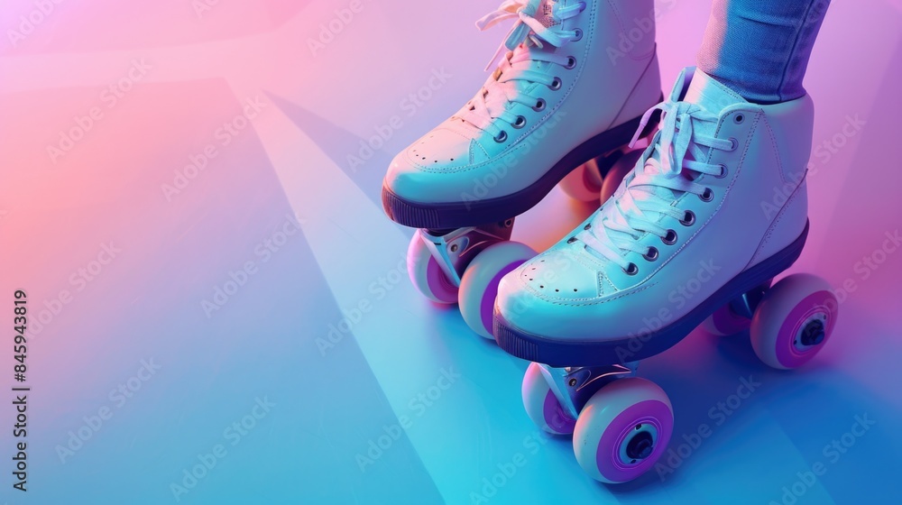 Wall mural A pair of white roller skates with pink wheels