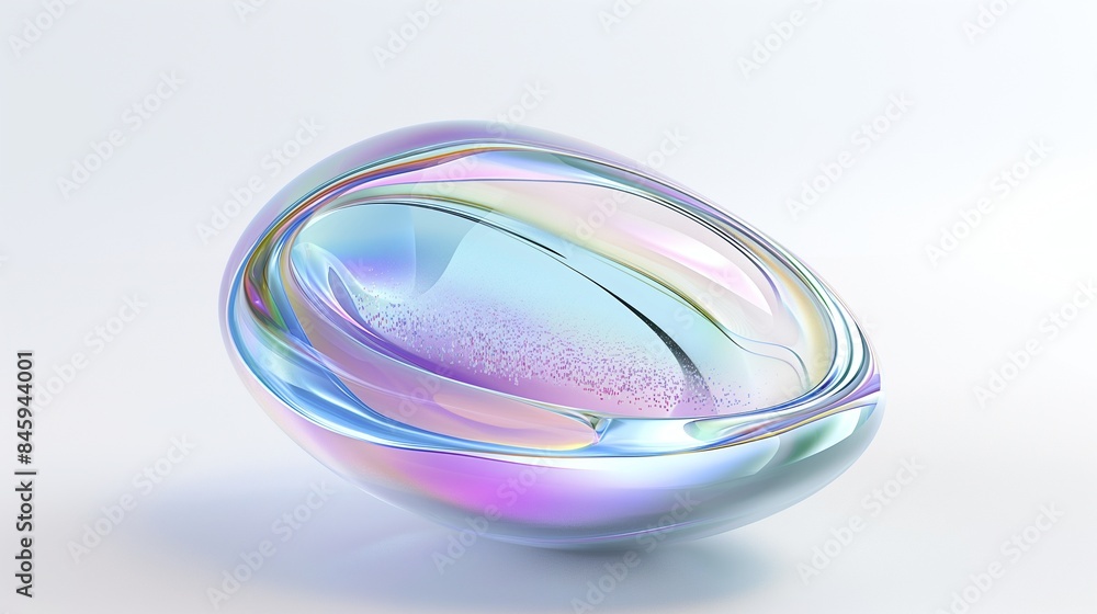 Poster abstract futuristic shape with iridescent glass texture floating on white background, 3d rendering i