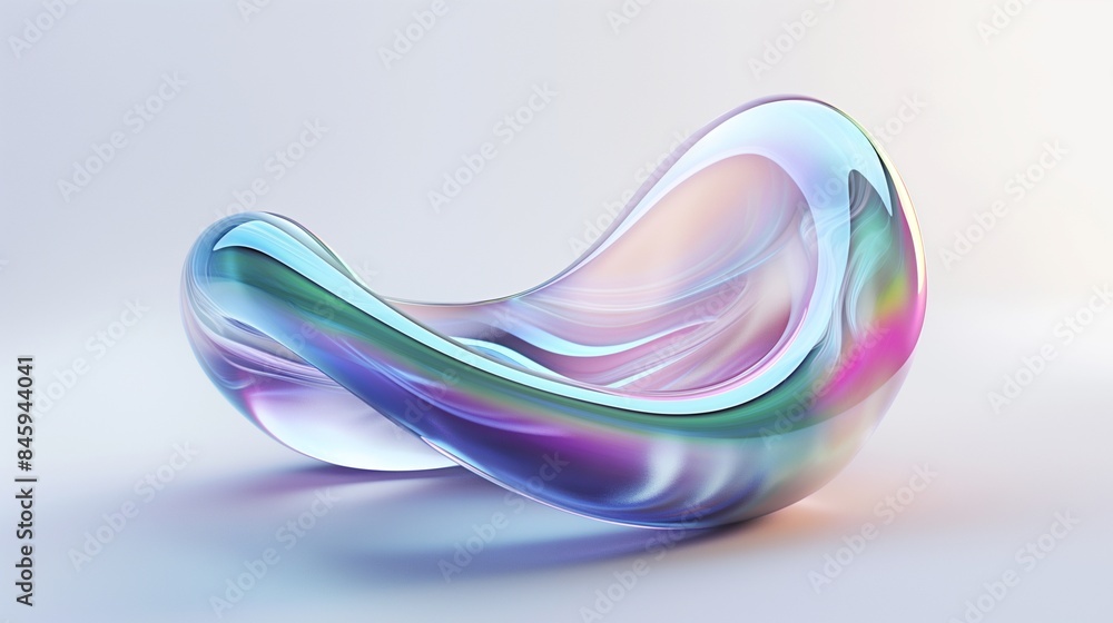 Poster abstract futuristic shape with iridescent glass texture floating on white background, 3d rendering i