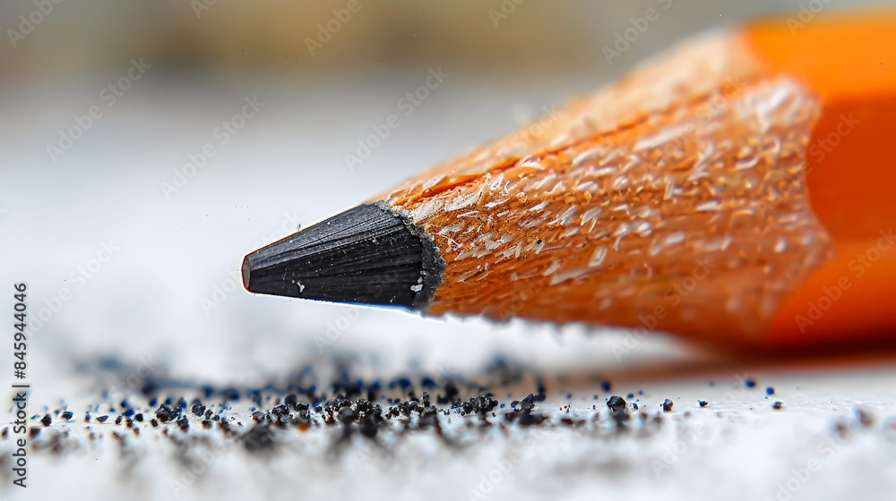 Poster a close-up of a pencil with a sleek black tip and a white eraser, highlighting the simplicity and fu