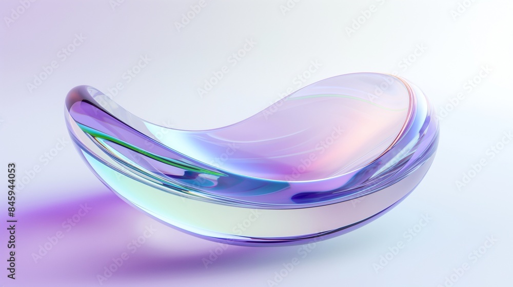 Poster abstract futuristic shape with iridescent glass texture floating on white background, 3d rendering i