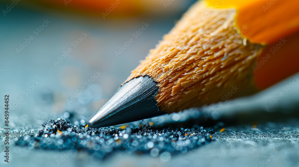 Poster a close-up of a pencil with a sleek black tip and a white eraser, highlighting the simplicity and fu