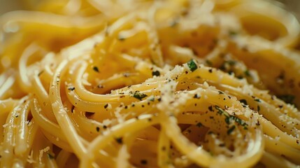 A plate of pasta served with melted Parmesan cheese and fresh herbs, perfect for a quick lunch or dinner